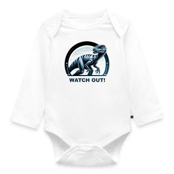 Dino Raptor for Kids Boys Girls Dinosaurs - Organic Longsleeve Baby Bodysuit - white - Front