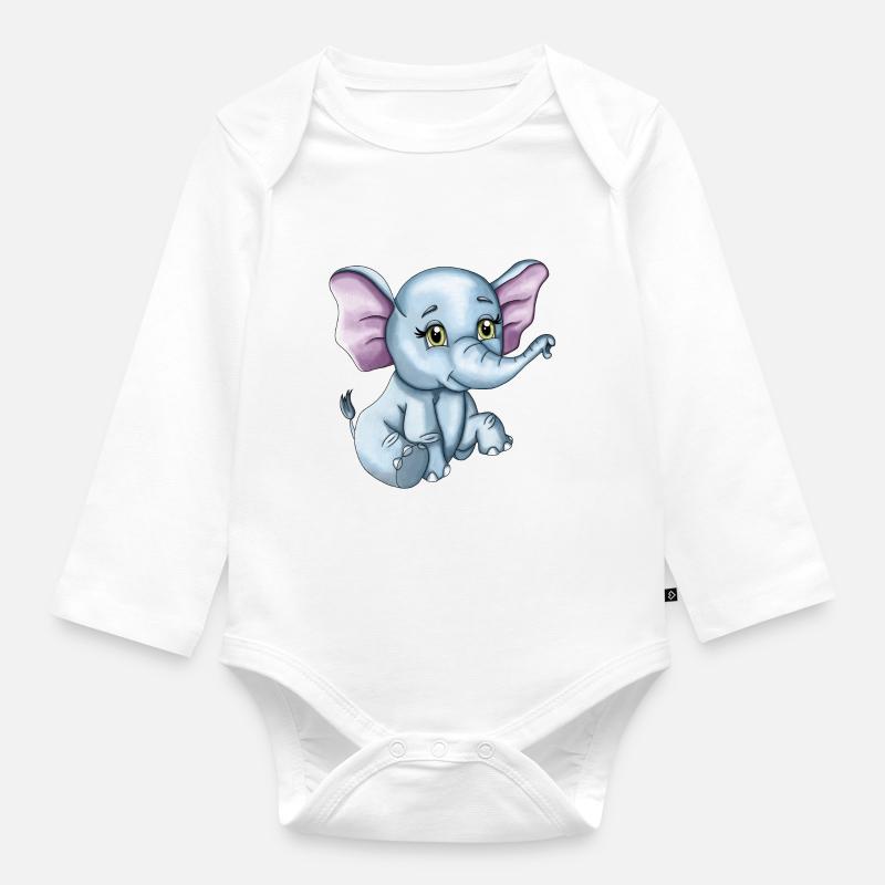 Bébé éléphant heureux mignon - Body Bébé bio manches longues - blanc