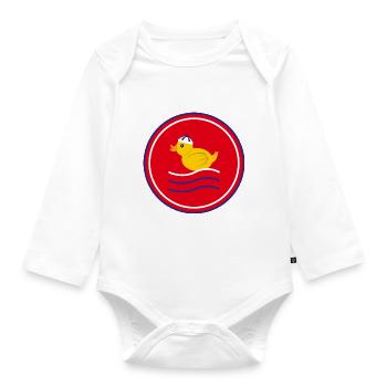 Ente im Sommer auf roten Hintergrund. - Baby Bio-Langarm-Body - Weiß - Vorne