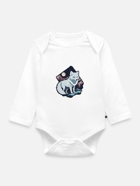 Polarfuchs Mond Sterne Skandinavien Fuchs Polar - Baby Bio-Langarm-Body - Weiß