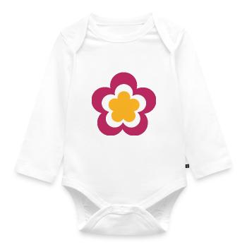 70er Jahre Blume Muster violett, Fasching, - Baby Bio-Langarm-Body - Weiß - Vorne