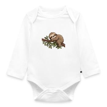 Cute Sloth Sleeps on Branch Sleep Shirt Lazy - Organic Longsleeve Baby Bodysuit - white - Front