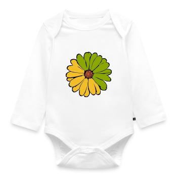 Fleur jaune vert jaune vert fleur - Body Bébé bio manches longues - blanc - Devant