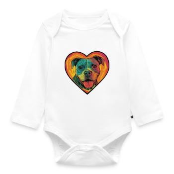 Pit Terrier Dog Heart Love - Organic Longsleeve Baby Bodysuit - white - Front