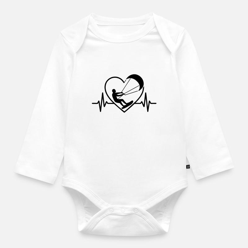 Kitesurf Kitesurfer Cœur Passion - Body Bébé bio manches longues - blanc