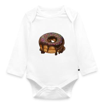 Donut chocolate with sprinkles pastry illustration - Organic Longsleeve Baby Bodysuit - white - Front