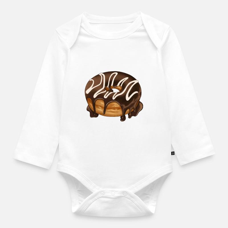 Donut mit Glasur Gebäck Illustration - Baby Bio-Langarm-Body - Weiß