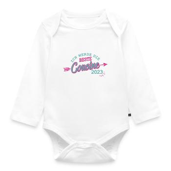Beste Cousine 2023 Baby Schwangerschaft Kind - Baby Bio-Langarm-Body - Weiß - Vorne