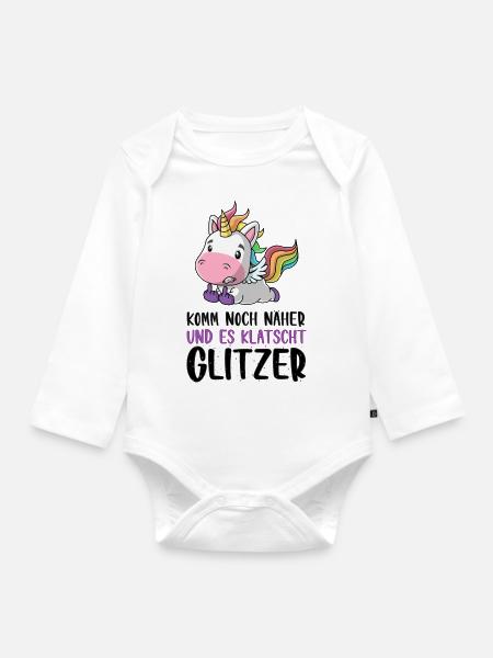 Noch näher es klatscht Glitzer Einhorn Geschenk - Baby Bio-Langarm-Body - Weiß