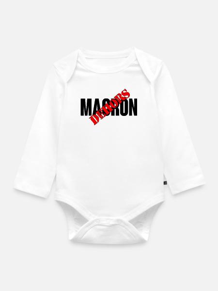 Macron dehors - Body Bébé bio manches longues - blanc