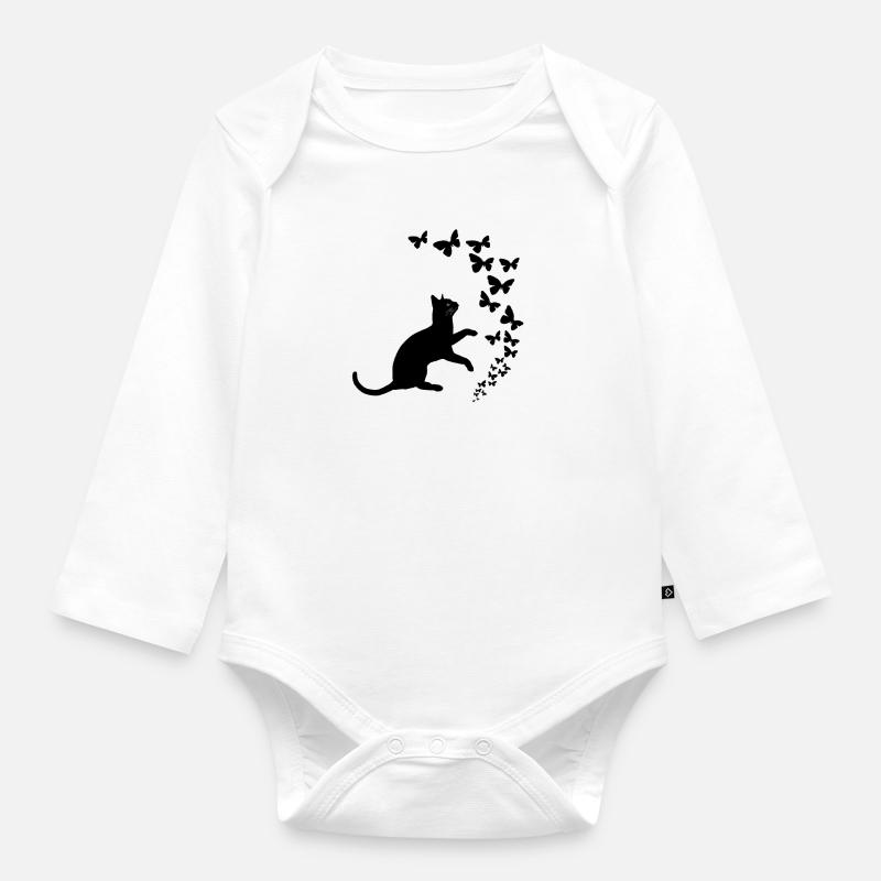Conception de chat noir et papillons - Body Bébé bio manches longues - blanc