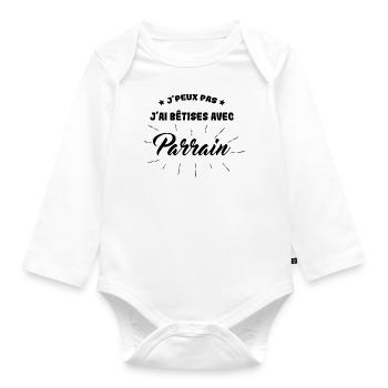 Je peux pas j'ai bêtises avec Parrain - Body Bébé bio manches longues - blanc - Devant
