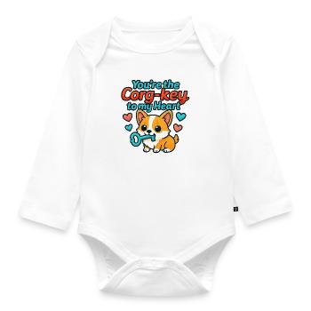 Tu es le Corg-clé de Mon Cœur – Sweet Corgi - Body Bébé bio manches longues - blanc - Devant