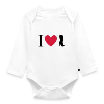 ★ Designfarben änderbar ★ I love Stiefel - Baby Bio-Langarm-Body - Weiß - Vorne