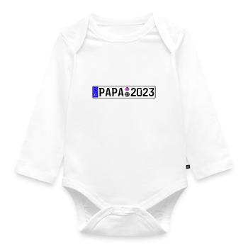 Papa 2023 Vater werden Nummernschild - Baby Bio-Langarm-Body - Weiß - Vorne