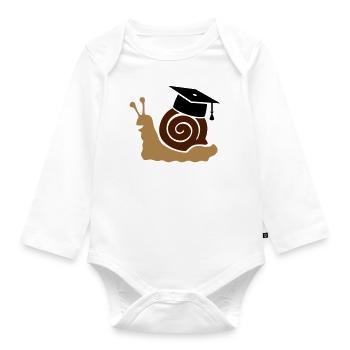 Schnecke mit Doktorhut, Doktorarbeit, Promotion - Baby Bio-Langarm-Body - Weiß - Vorne