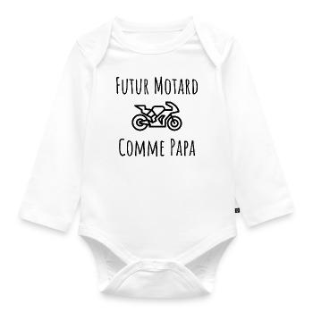 Fils Motard Cadeau Bebe Moto - Body Bébé bio manches longues - blanc - Devant