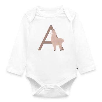 A - ALPAGA - ABC, Alphabet, Lettre, Animal - Body Bébé bio manches longues - blanc - Devant
