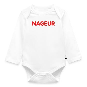 NAGEUR ET VAGCINÉ ! (natation, piscine) - Body Bébé bio manches longues - blanc - Devant