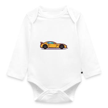 Voiture de course jaune - Body Bébé bio manches longues - blanc - Devant