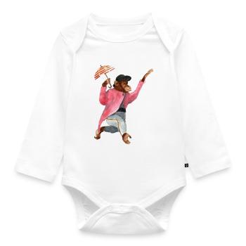 Circus monkey with hat and umbrella - Organic Longsleeve Baby Bodysuit - white - Front