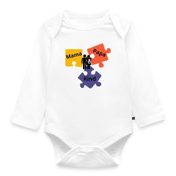Mama Papa Kind Babybody Babykleidung - Baby Bio-Langarm-Body - Weiß - Vorne
