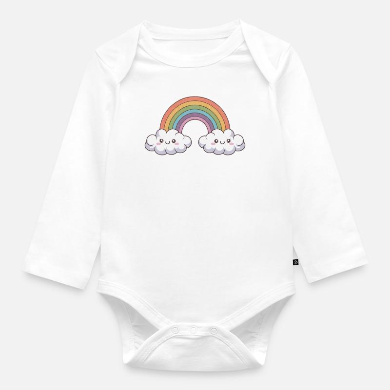 Fröhliche Regenbogenfreunde - Baby Bio-Langarm-Body - Weiß