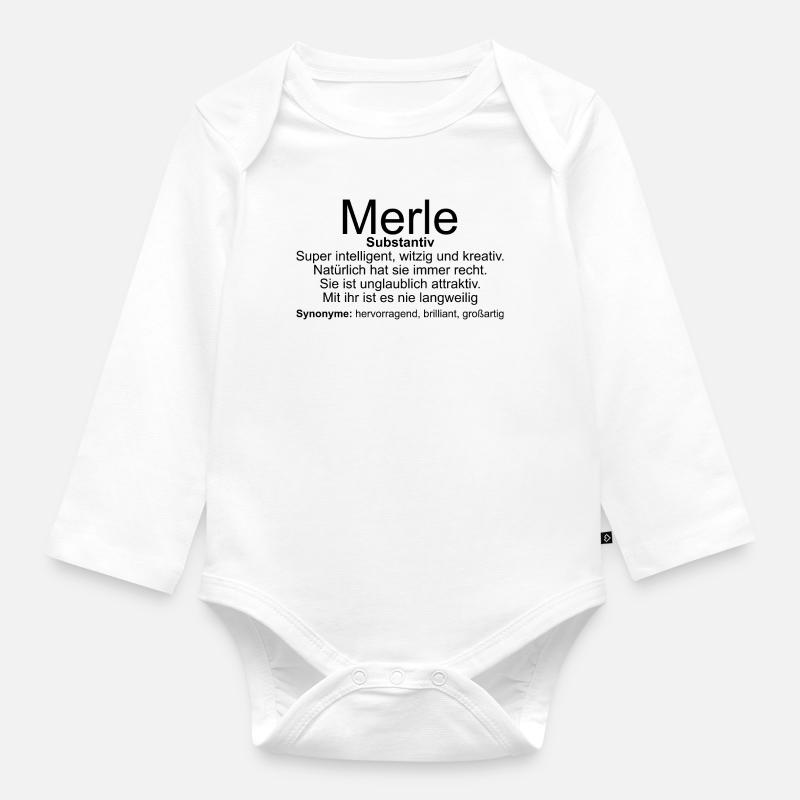 Nom Définition Merle - Body Bébé bio manches longues - blanc