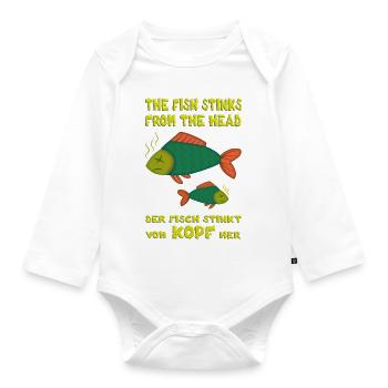 The fish stinks from the head. Fisch stinkt Kopf - Baby Bio-Langarm-Body - Weiß - Vorne