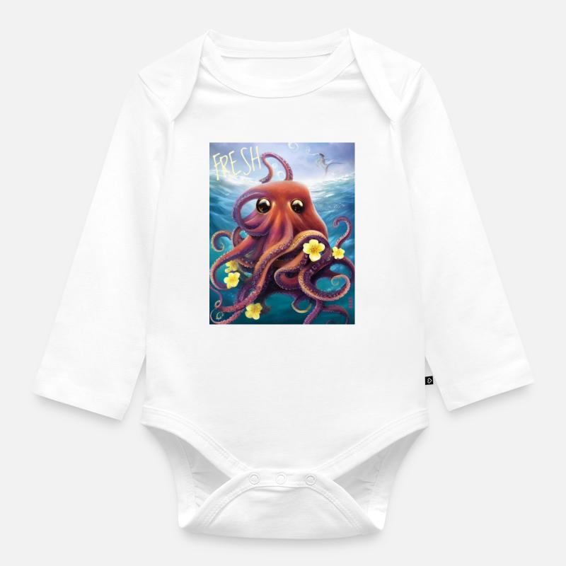 Octopus - Baby Bio-Langarm-Body - Weiß
