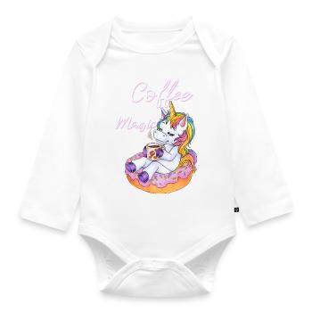 Niedliches Einhorn im Donut mit Kaffee Pause - Baby Bio-Langarm-Body - Weiß - Vorne