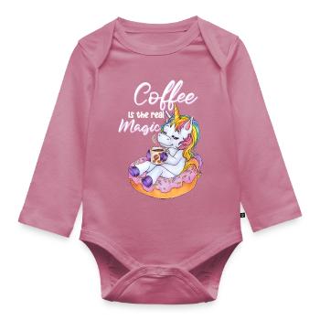 Niedliches Einhorn im Donut mit Kaffee Pause - Baby Bio-Langarm-Body - Mauve - Vorne