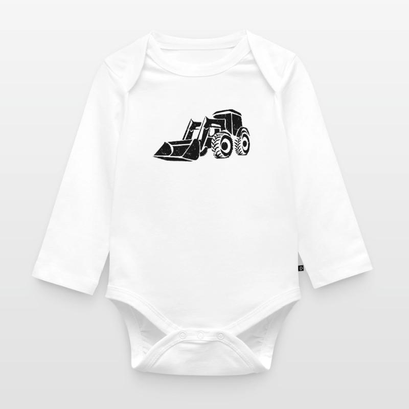 Loading Machine Silhouette Gift Wheel Loader Organic Longsleeve Baby Bodysuit