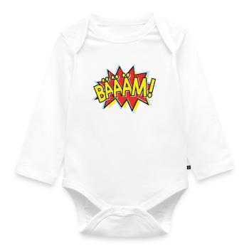 BÄÄÄM Comic Strip Action Bubble - Pop-Art Style - Organic Longsleeve Baby Bodysuit - white - Front