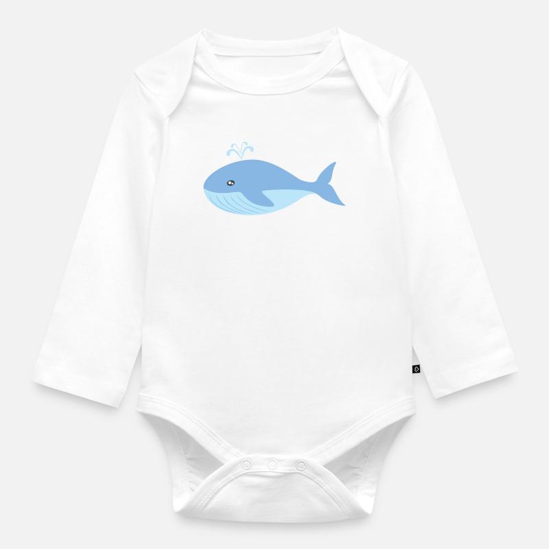 whale - Organic Longsleeve Baby Bodysuit - white