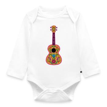 Ukulélé peint avec des broderies mexicaines colorées - Body Bébé bio manches longues - blanc - Devant