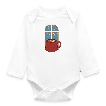 Winter Hot Chocolater Cozy Winter Season Hiking - Organic Longsleeve Baby Bodysuit - white - Front