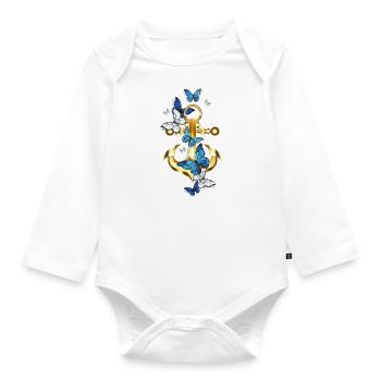 Anchor with butterfly maritime - Organic Longsleeve Baby Bodysuit - white - Front