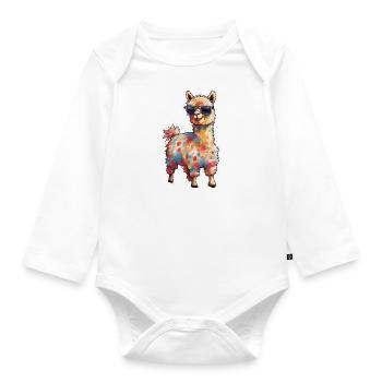 Cool Paint Splattered Alpaca - Organic Longsleeve Baby Bodysuit - white - Front
