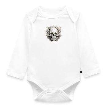 Dunkle Gothic Totenkopf Rosen Kunst Grafik Mode - Baby Bio-Langarm-Body - Weiß - Vorne