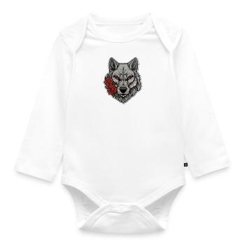 Gothic Wolf Wildlife Illustration - Organic Longsleeve Baby Bodysuit - white - Front
