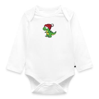 Bonnet T-Rex Baby Dino dinosaure vert - Body Bébé bio manches longues - blanc - Devant