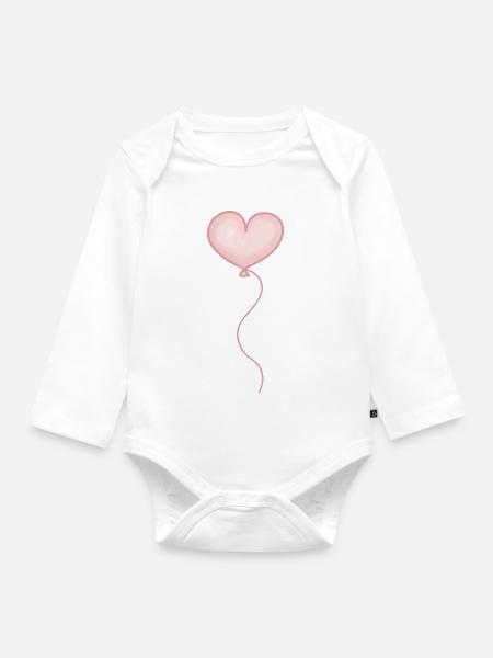 Luftballon Herz rosa pastell - Baby Bio-Langarm-Body - Weiß