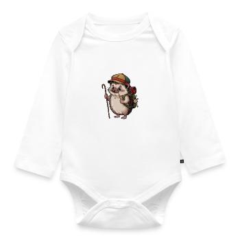 Hedgehog with backpack on the move - Organic Longsleeve Baby Bodysuit - white - Front