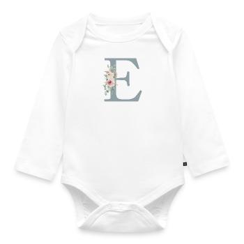 E| Monogramme | Eucalyptus Pastel Fleur Bleu - Body Bébé bio manches longues - blanc - Devant