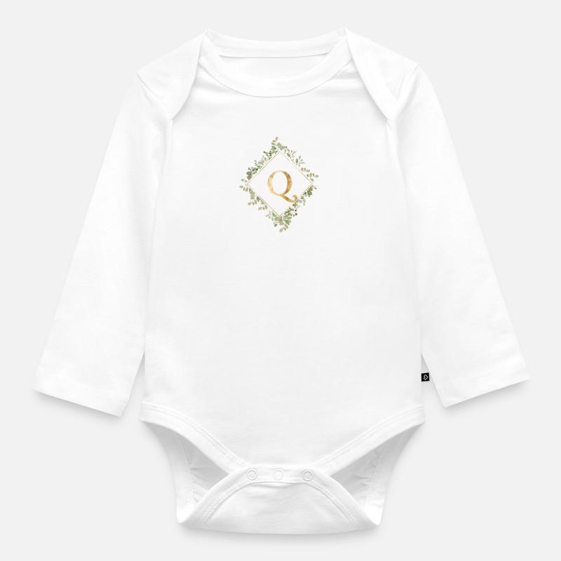 Q Monogramme Couronne d’Eucalyptus - Body Bébé bio manches longues - blanc