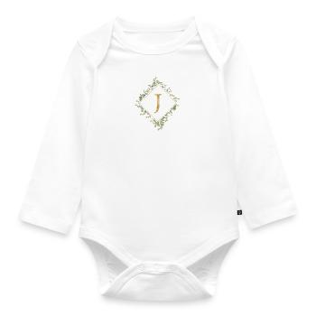 J Monogram Eucalyptus Wreath - Organic Longsleeve Baby Bodysuit - white - Front