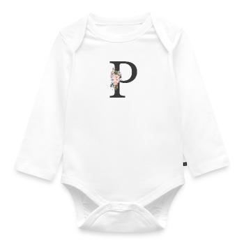 Letter P, Monogram, Flowers - Organic Longsleeve Baby Bodysuit - white - Front