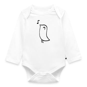 Singing Bird – Minimalist Line Drawing - Organic Longsleeve Baby Bodysuit - white - Front