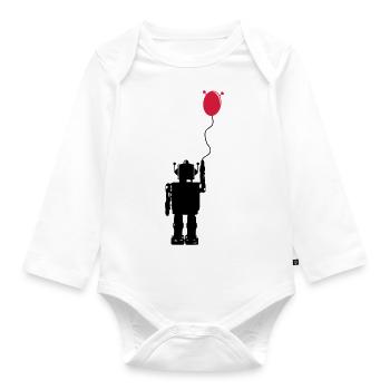 Roboterluftballon Hinten - Baby Bio-Langarm-Body - Weiß - Vorne